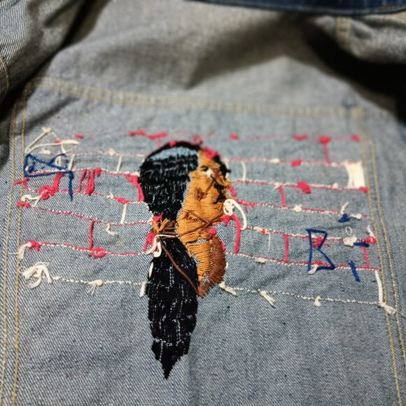 Vintage early 1970's Denim Jacket, upcycled with hand embroidery, size XS - S - Picture 5 of 10